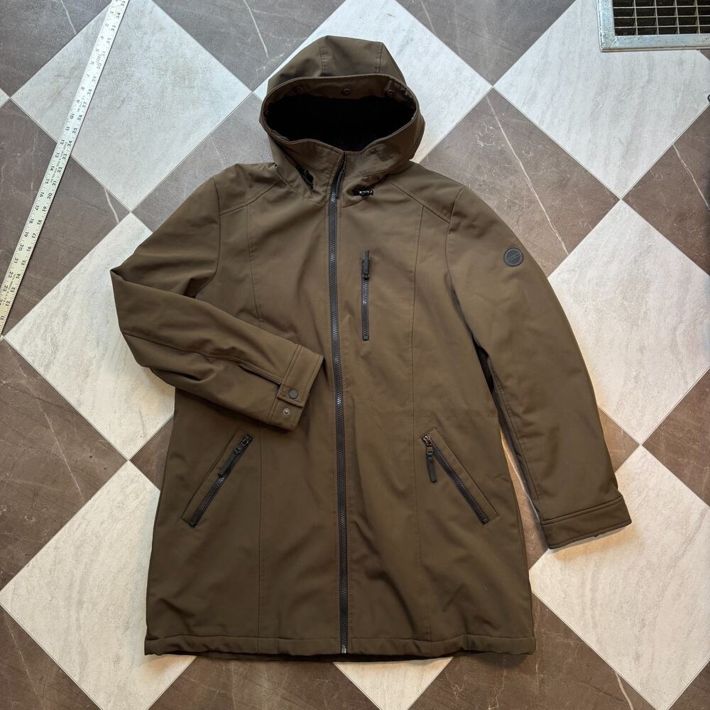 Calvin Klein Coat Womens XL Brown Hooded Softshell Fleece Lined Water Resistant